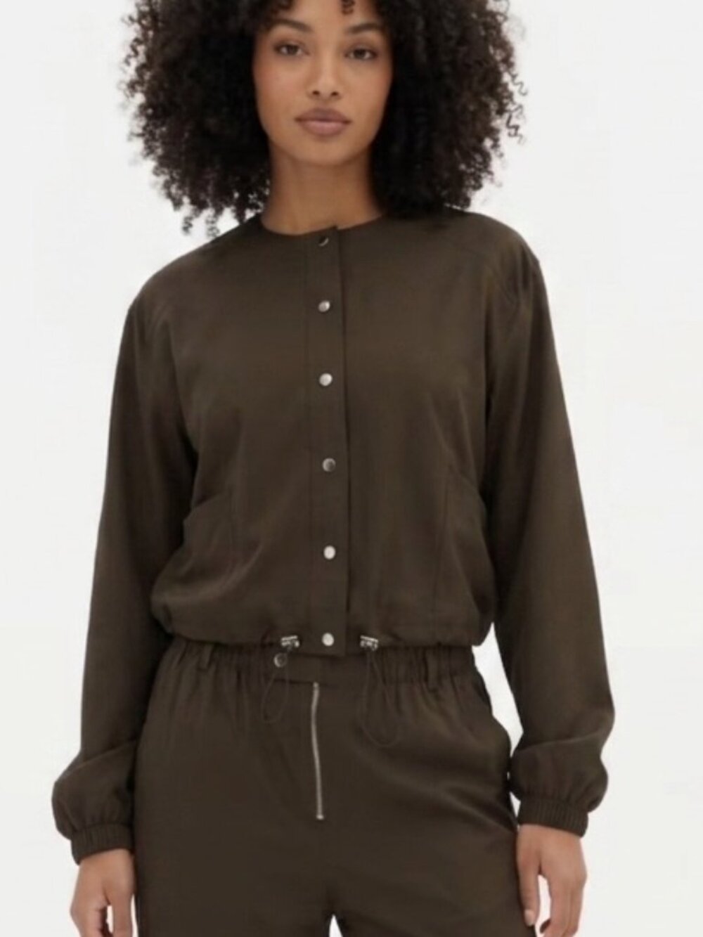 Girlfriend Collective Raquel Snap Front Cropped Jacket Earth Brown Small NWT